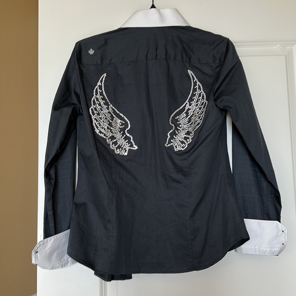 Hard water button up, collared shirt. crystal angel wings on back. - Picture 1 of 6